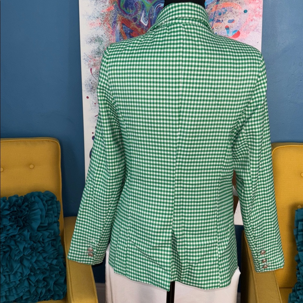 Elegant Green Checkered Women's Blazer - Picture 4 of 6